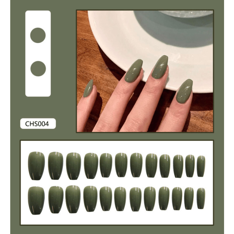 48pcs Almond Press on Nails, Matcha Green Solid Tiny Glitter Casual Nail Art