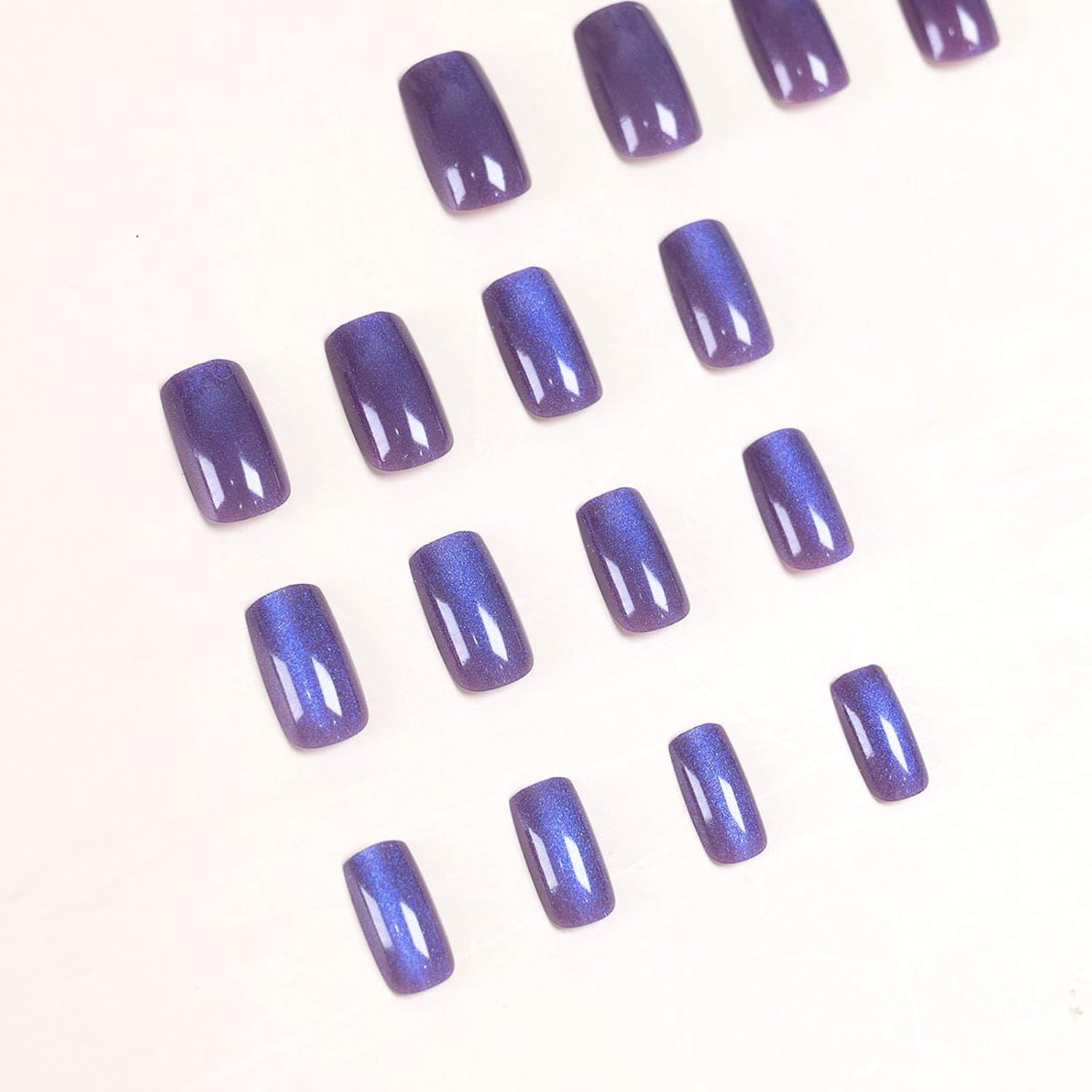 Dark Purple Press on Nails Mediumt Square Fake Nails Cat Dark Purple Cat Eye