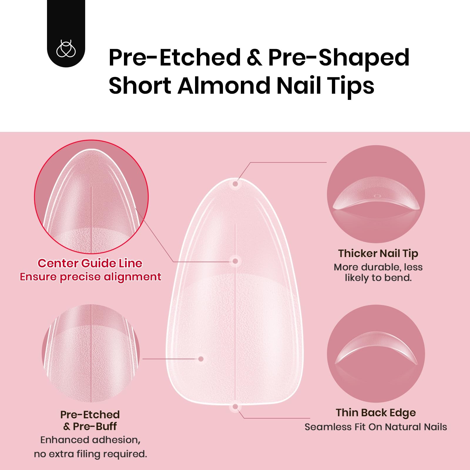 Beetles Short Almond Nail Tips – 288PCS 12 Almond, 288Pcs