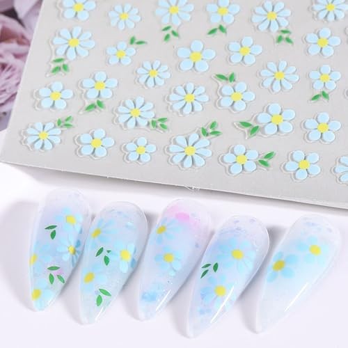 Nail Art Stickers – Small Floral Nail Decals 3D Self-Adhesive Nail White Daisy