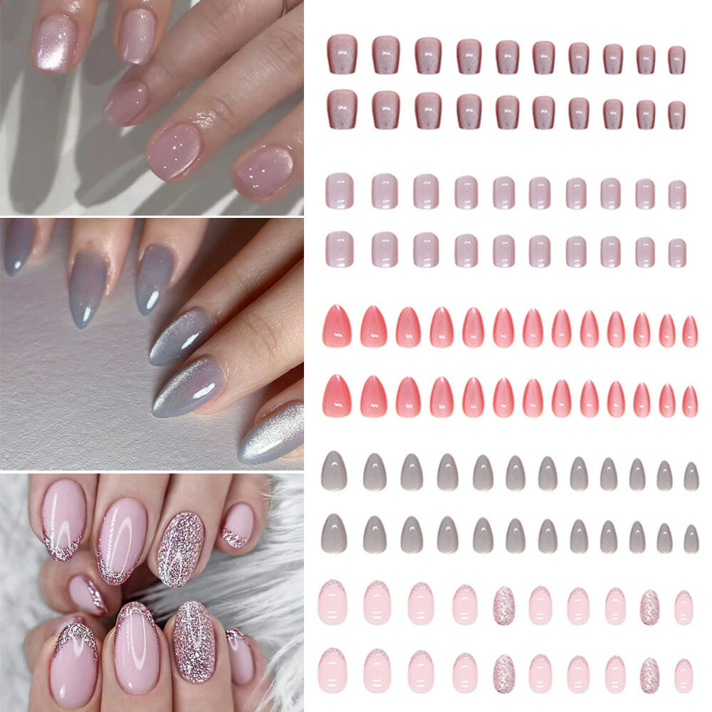 Diamond Cat Eye False Nails Medium Square Press on Nails for Nail Art 24pcs