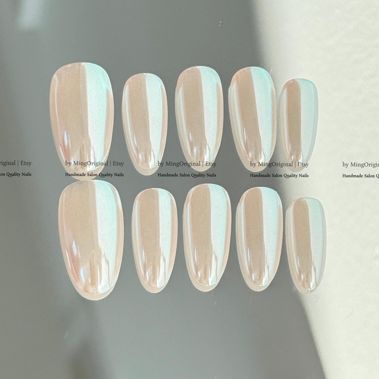 Handmade Pink Chrome Mirror Medium Almond Press on Nails