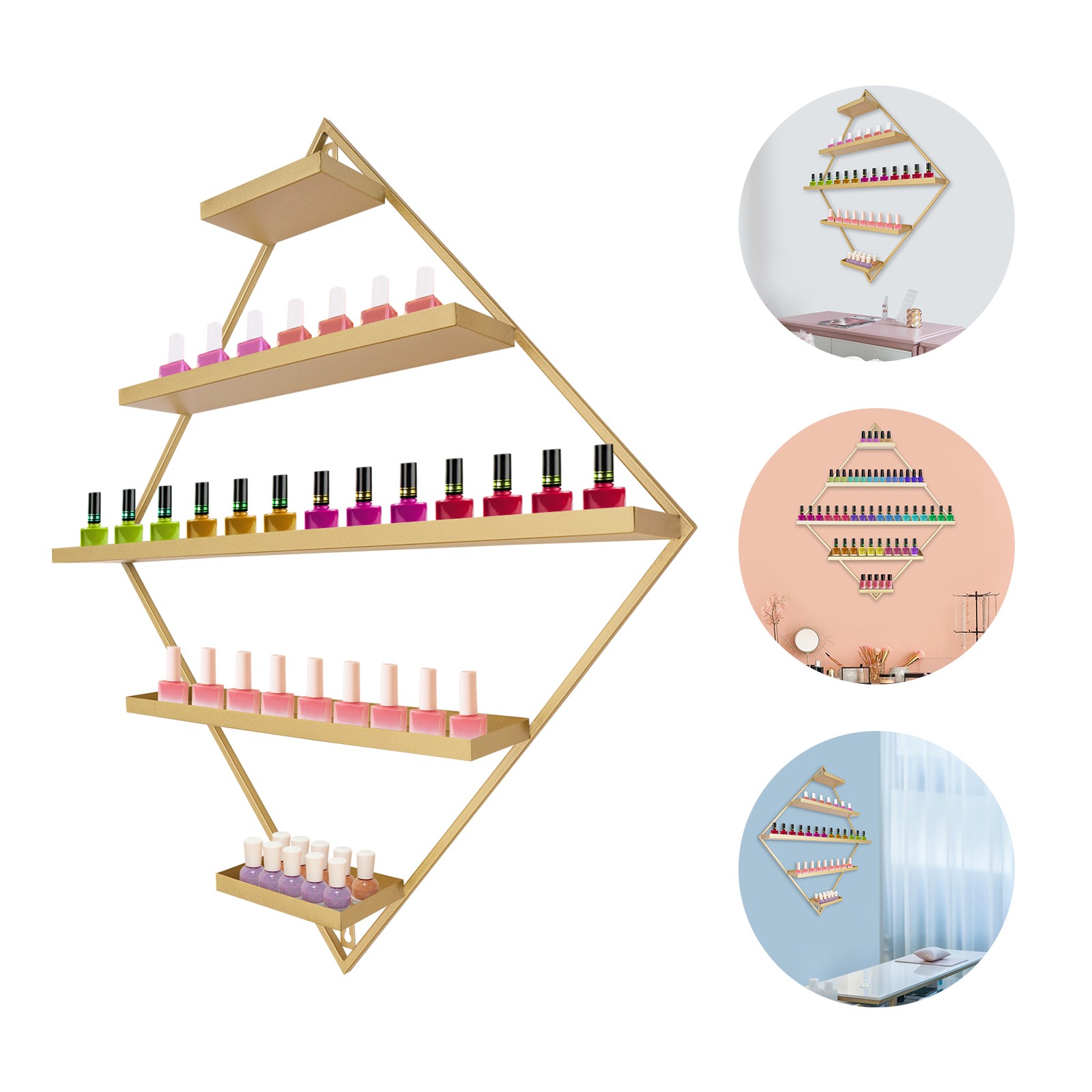 Gold Nail Polish Wall Organizer Holder Display, Nail Polish Wall Shelves Iron