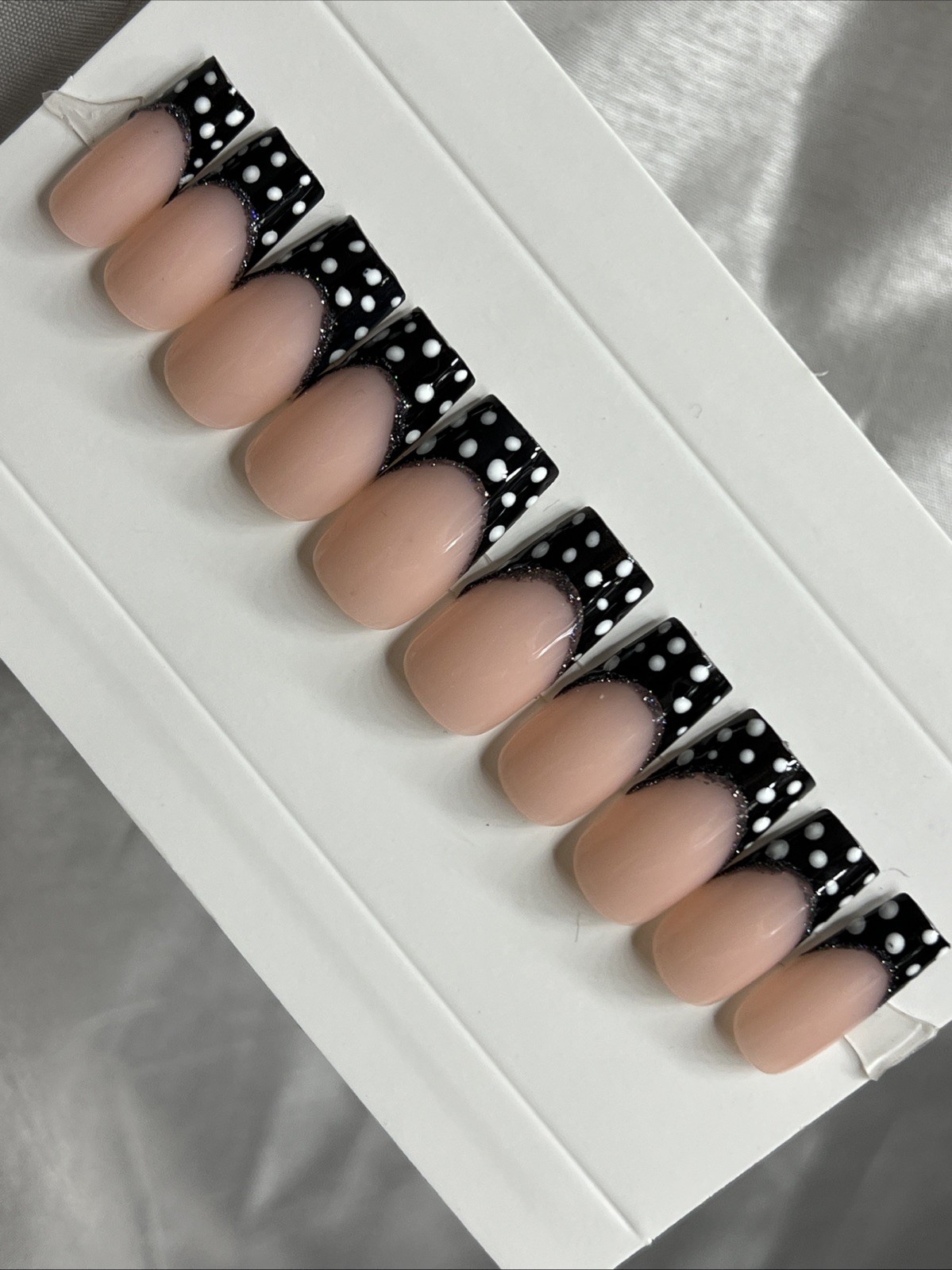 🌸 CUSTOM Press On Nails FRENCH BLACK Flower PINK 10p SET W Kit