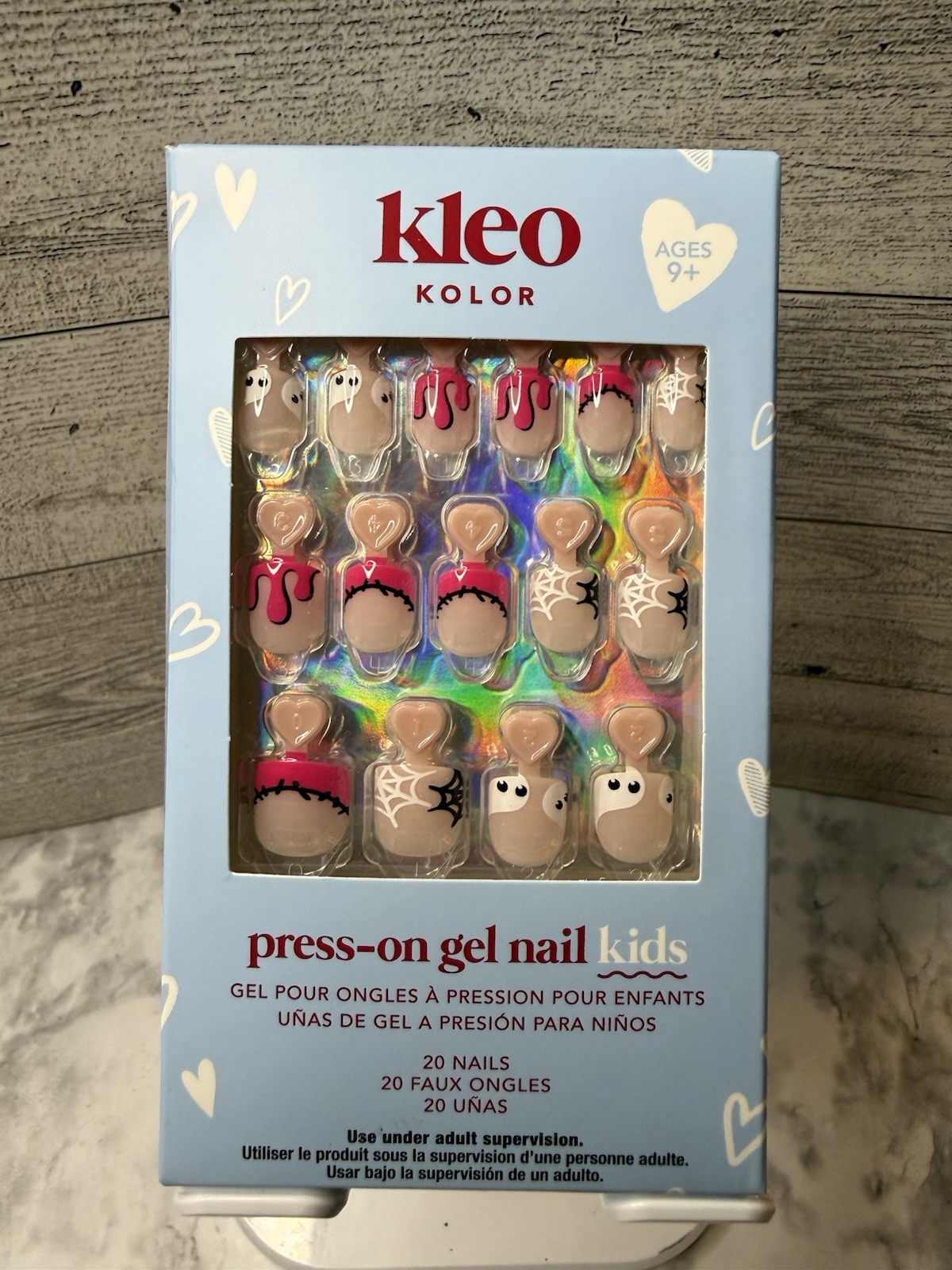 New Kleo Kolor Press-On Gel Nails 30-Pack~Short Square Kids Mini Monster Mash