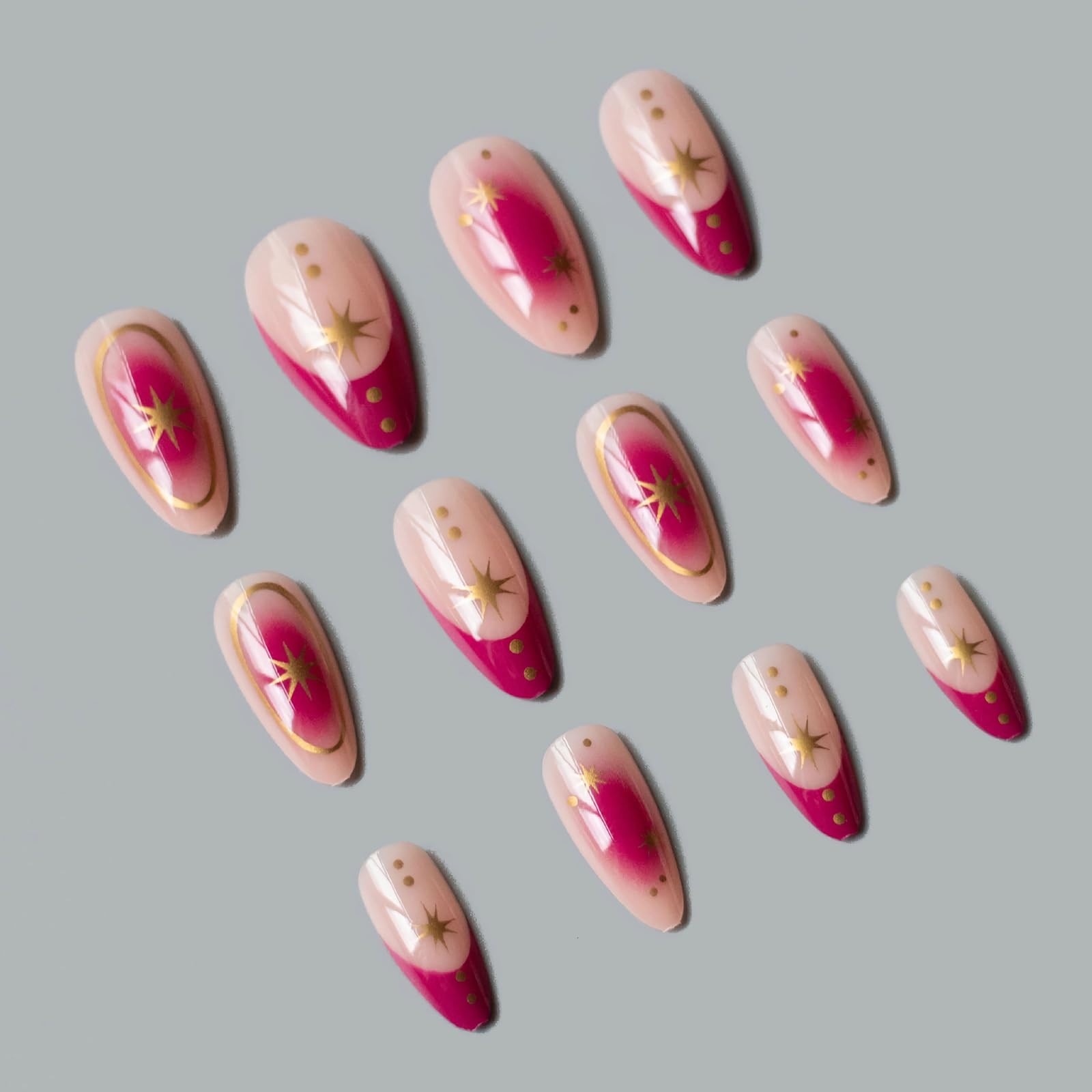 Press on Nails – Medium Almond Fake Nails with Dark Purple French Tip, Acryli…