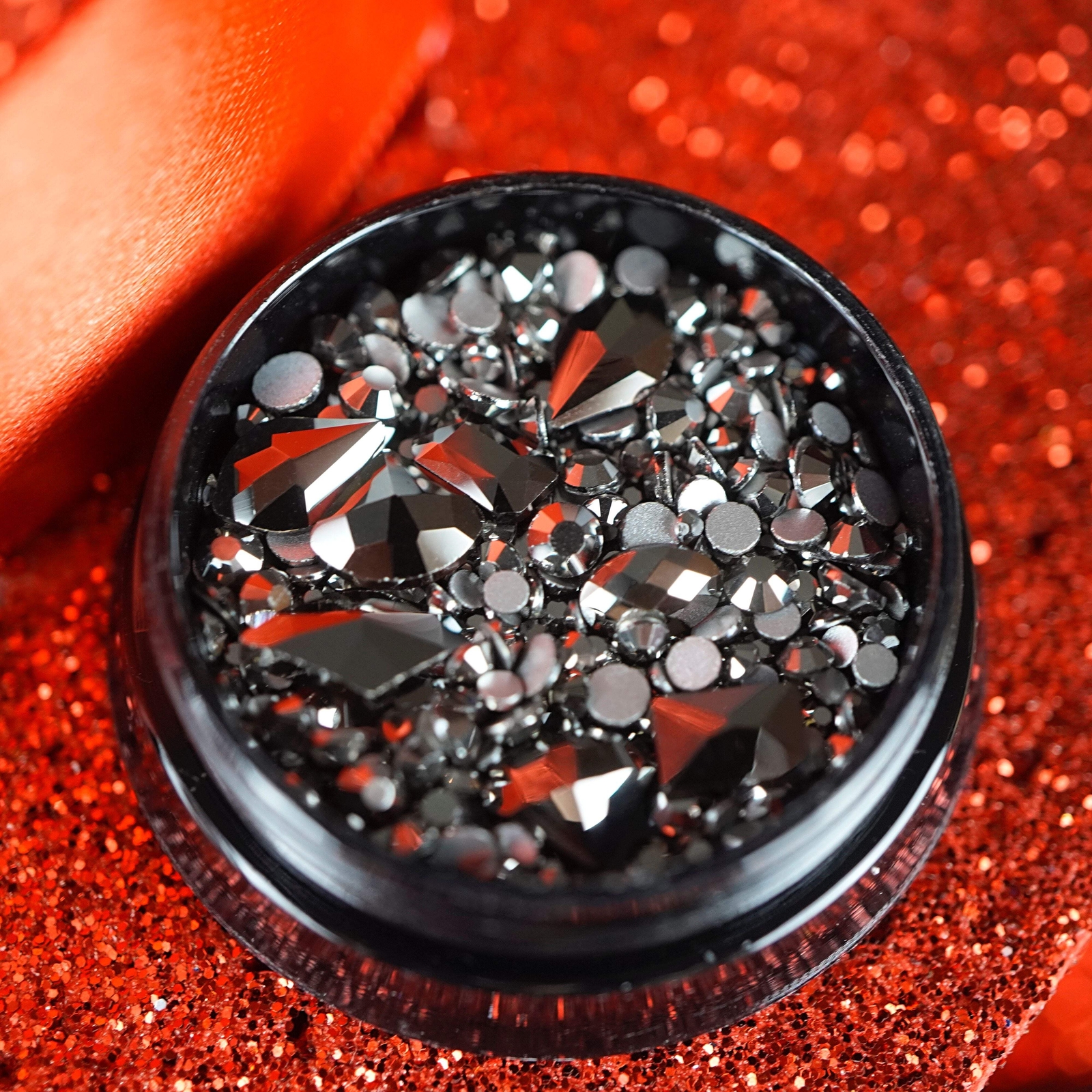 Diamond Crystals Black Silver Flatback Gems Rhinestones 3D Nail Art Decor Kit
