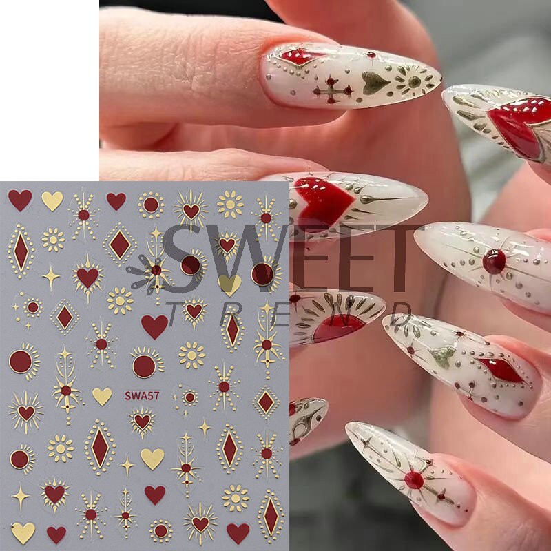 2Pcs Star Moon Sun Heart Bohemian Metallic Gold Silver Nail Stickers DIY NH28