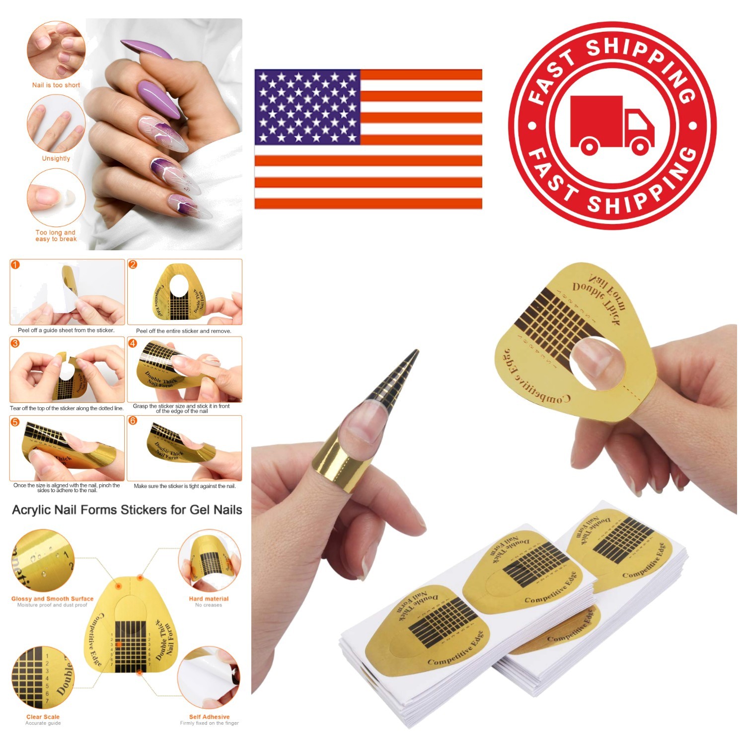 Nail Extension Forms 200 Pieces Smooth Waterproof Layer for Easy Application