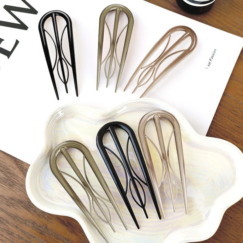 French Hair Pin for Women, 6 Pcs U-Shaped 1 Count (Pack of 6), COLOR 02