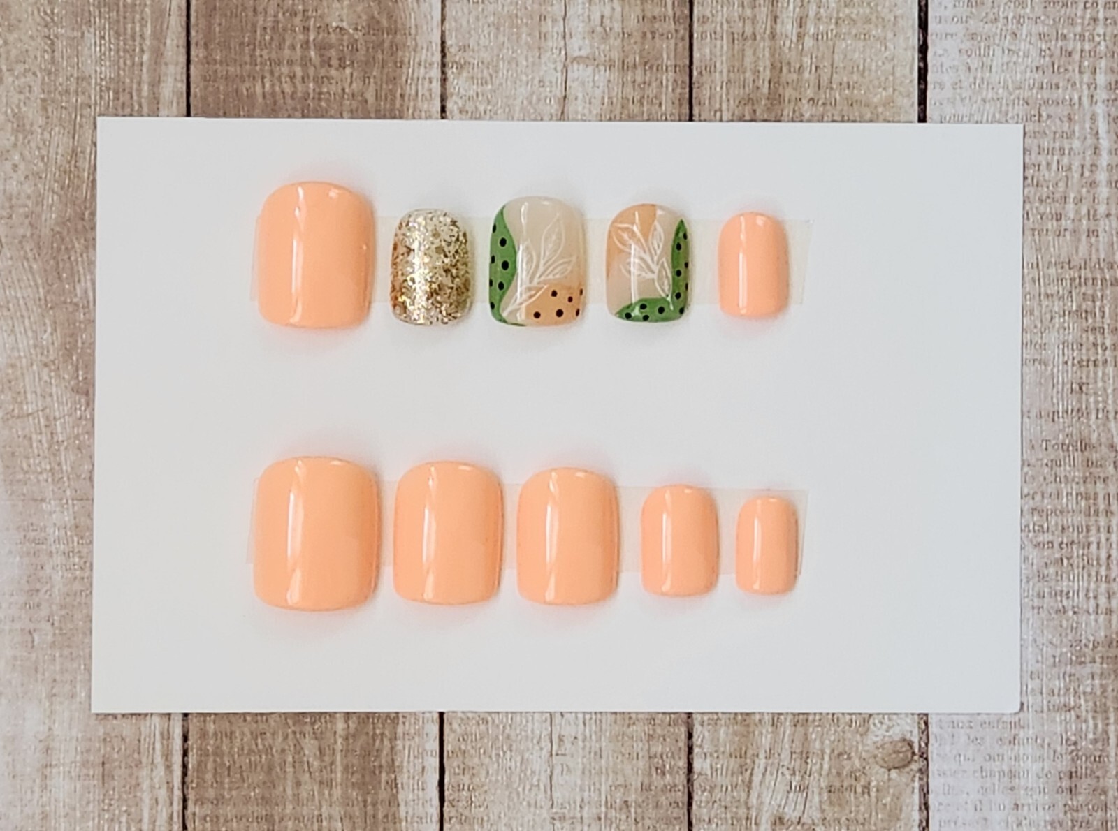 Custom Press On Gel Nails Handmade Peach Abstract Accent Oval Short 20 Tips