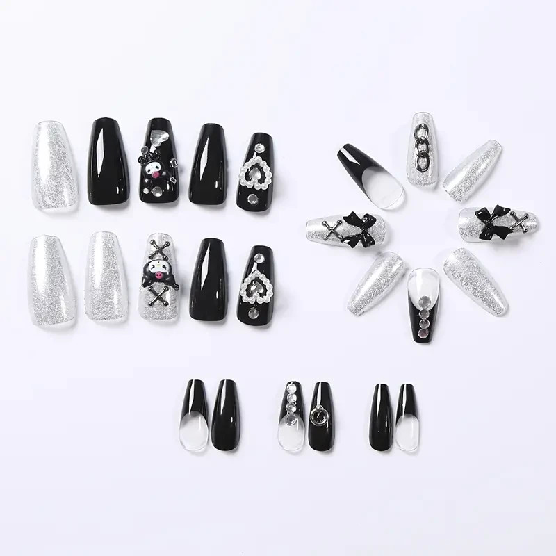 Handmade Long Ballet Press-On Jelly Nails 24 pcs Set Glitter Sanrio Kuromi