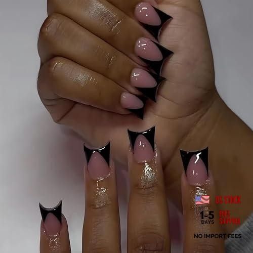 Black French Tip Press On Nails Short Duck Nails For Women Short Duck Nails 5