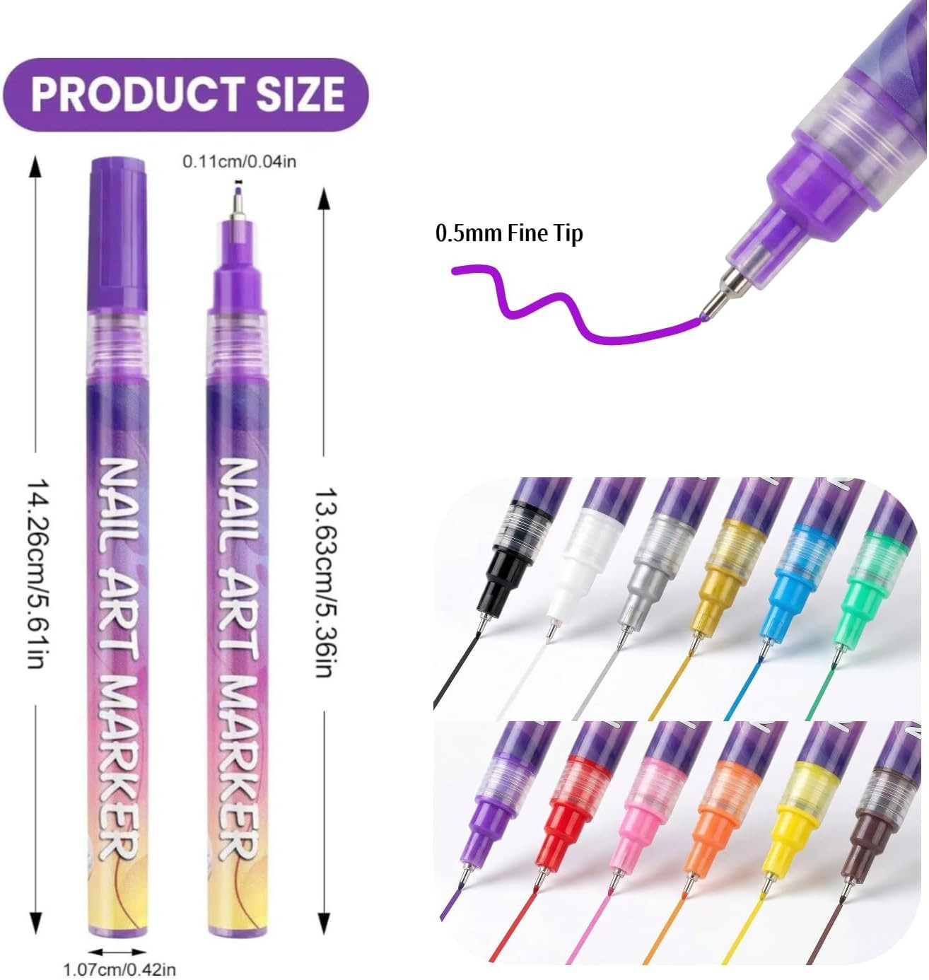 Nail Art Pens Set, Nail Art Marker for Nail Art 12 Colors with Fine Tip, DIY Nai