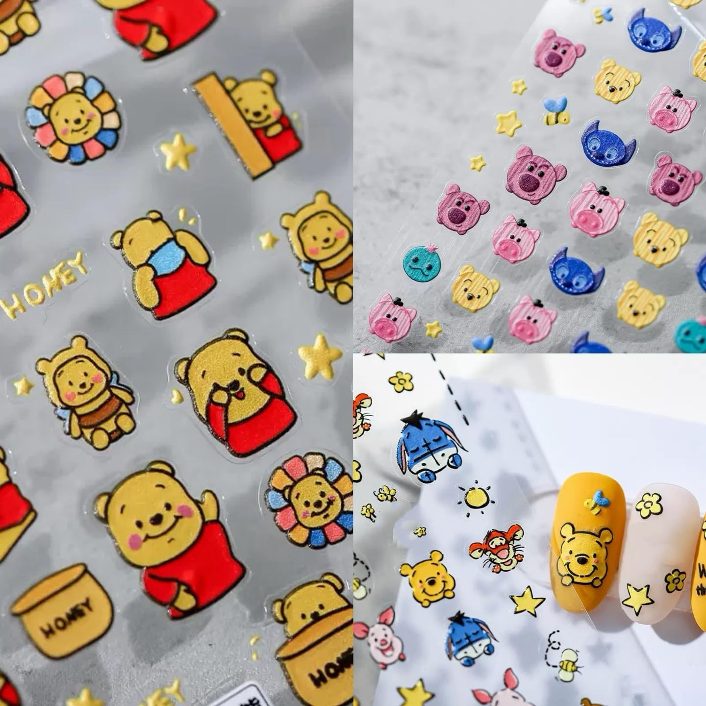 Cute Nail Stickers 5D Embossed Cartoon Bear Nail Stickers Kawaii Animal Self-Adh