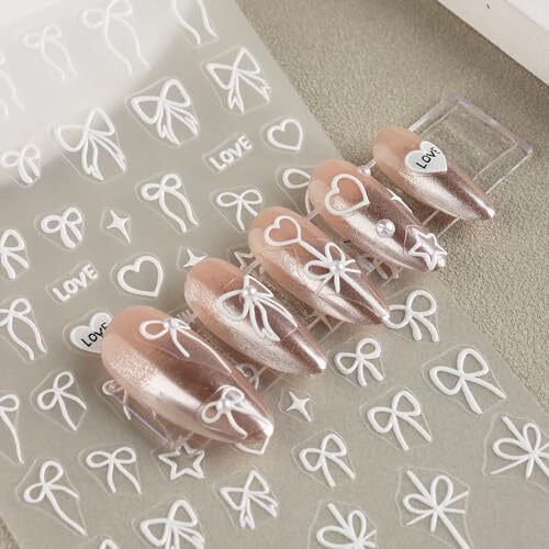 Heart Bow Nail Art Stickers Heart Bows Nail Decals Black White Red Pink Bow