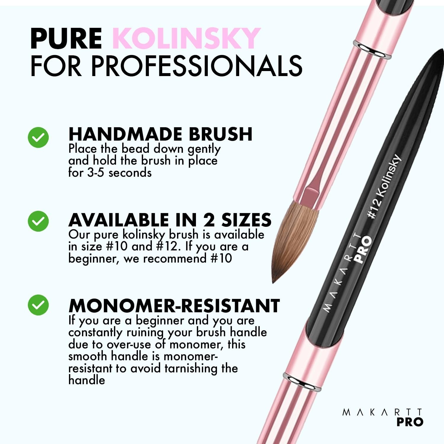 MakarttPro Kolinsky Acrylic Nail Brush Size 10 – 100% Pure Kolinsky Hair N