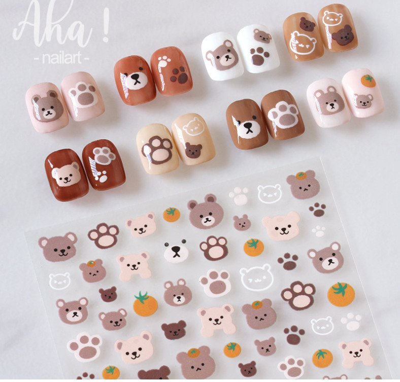 Nail Art 3D Decal Stickers Animal Bear Heart Flower Paw Print Peel & Stick NH20
