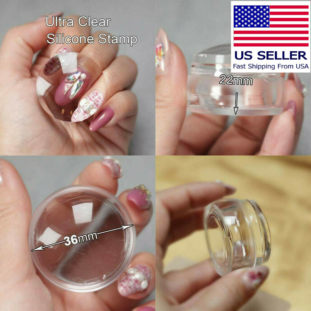 Clear Silicone Nail Art Stamping Circle Stamper Scraper Decors Plate Manicure