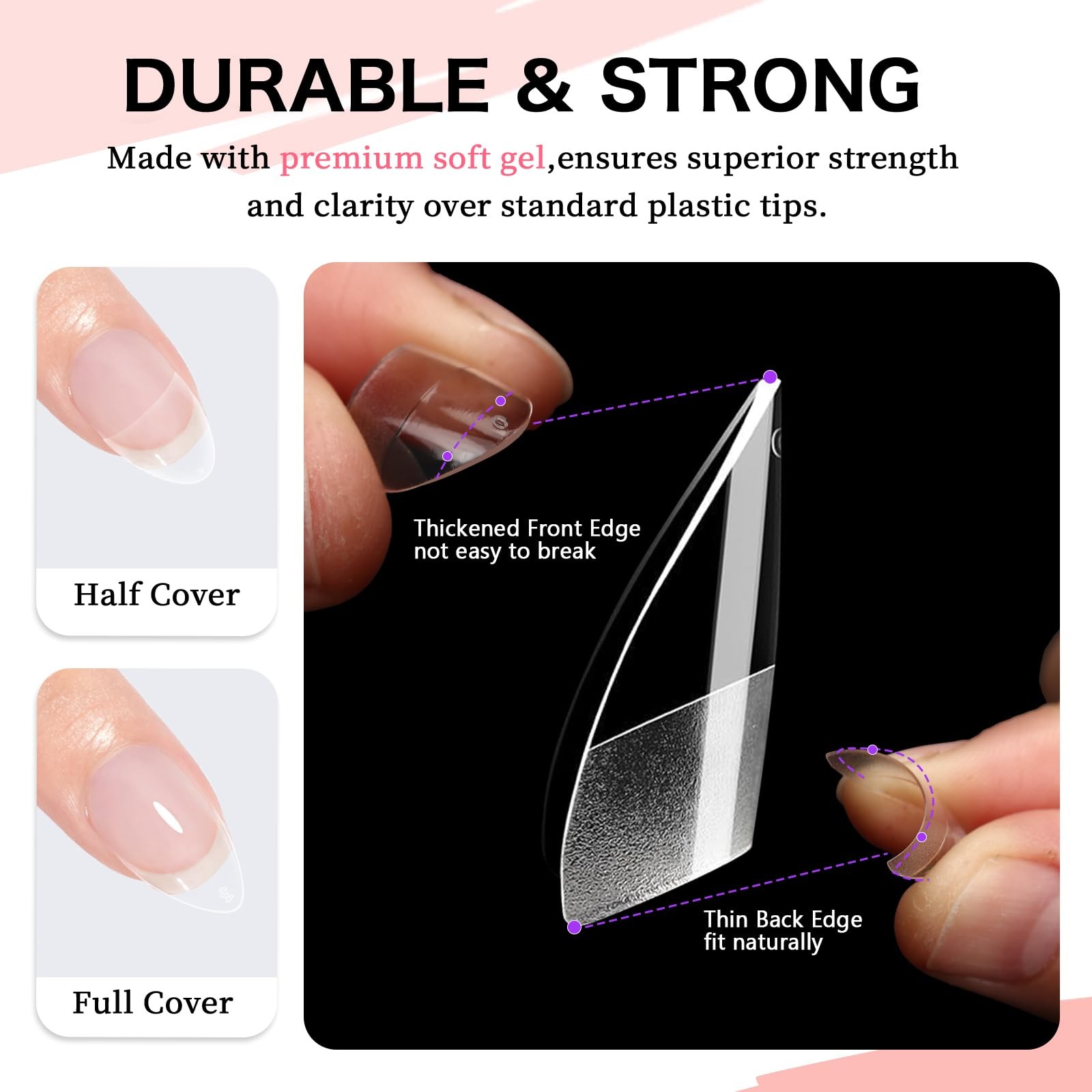COLOURSMILE Short Almond Half Cover Nail Tips – 216PCS Pre Etched Tips, 12 Si…