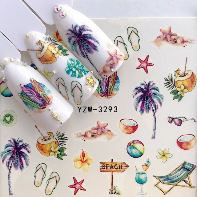 Nail Art Water Transfer Sticker Palm Tree Beach Summer Coconut Tree Decals DIY