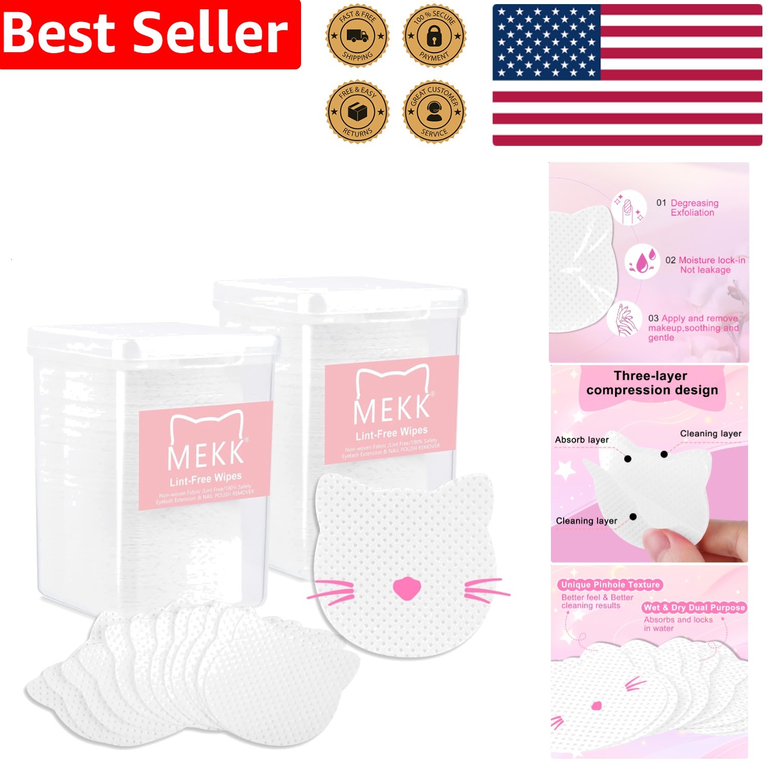 Nail Wipes 400PC Cat Shape Lint Free Super Absorbent Gel Polish Remover Pads …