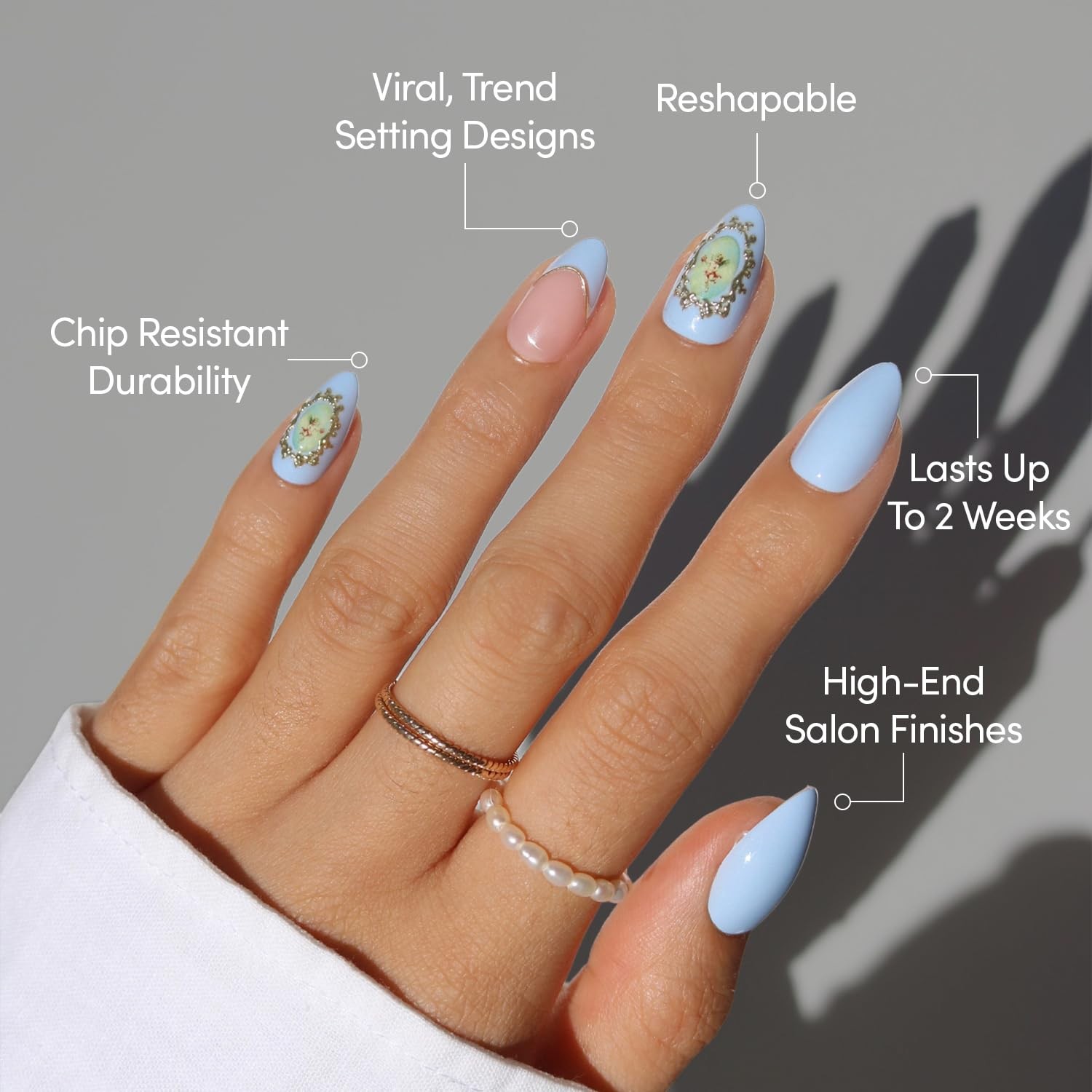 Glamnetic Short Almond Press-On Nails – Angel In Blue