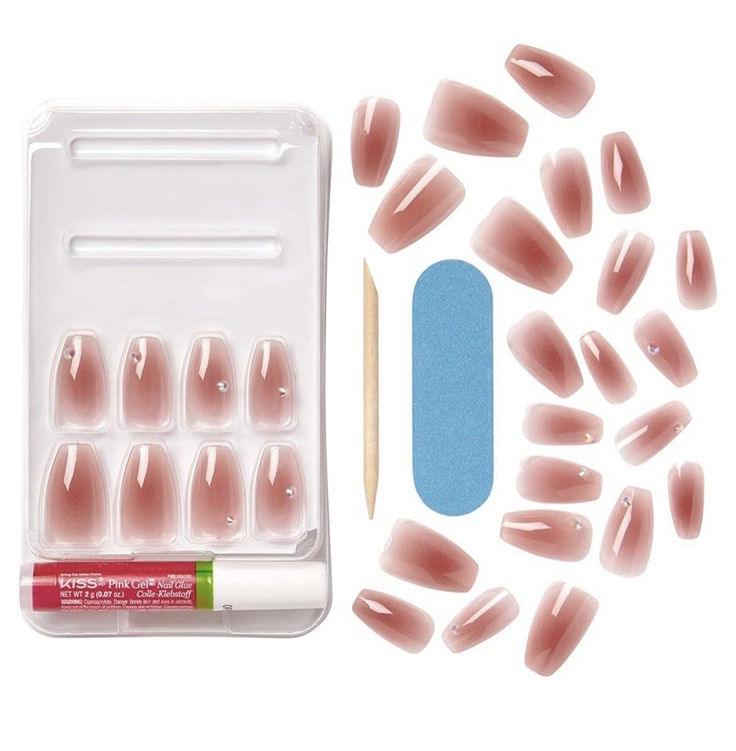 Kiss Bare But Better Premium 30 Medium Nails Pink Gradient Color Glue Included