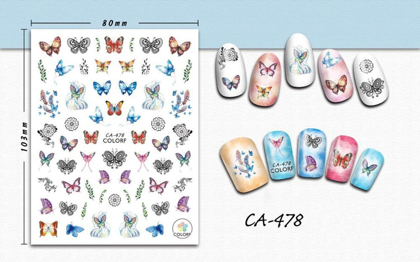 Nail art 3D stickers decal blue lilac pink purple red black butterflies CA478
