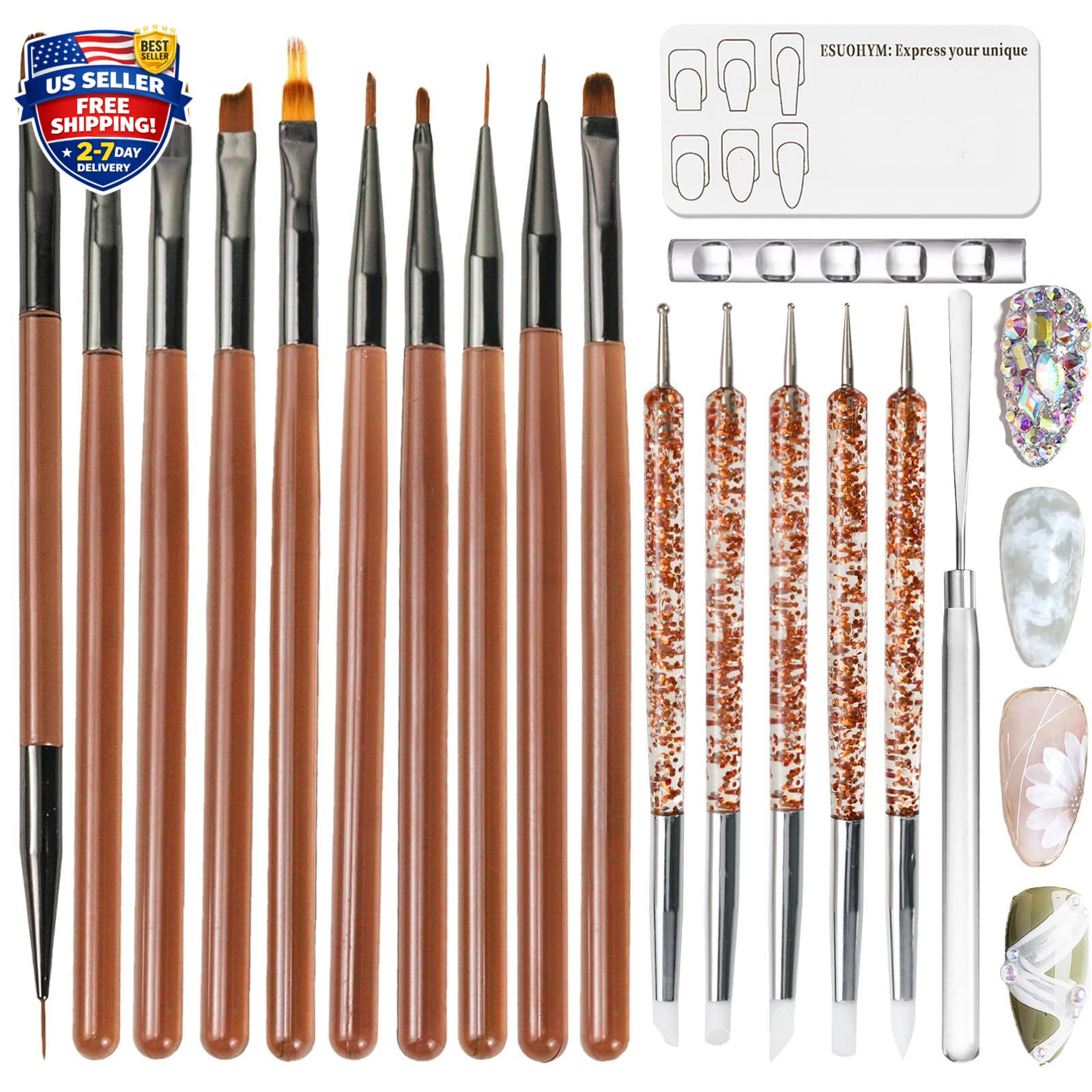 18 PCS Nail Art Brushes Set for Painting Practice Design Medium Amber Colors