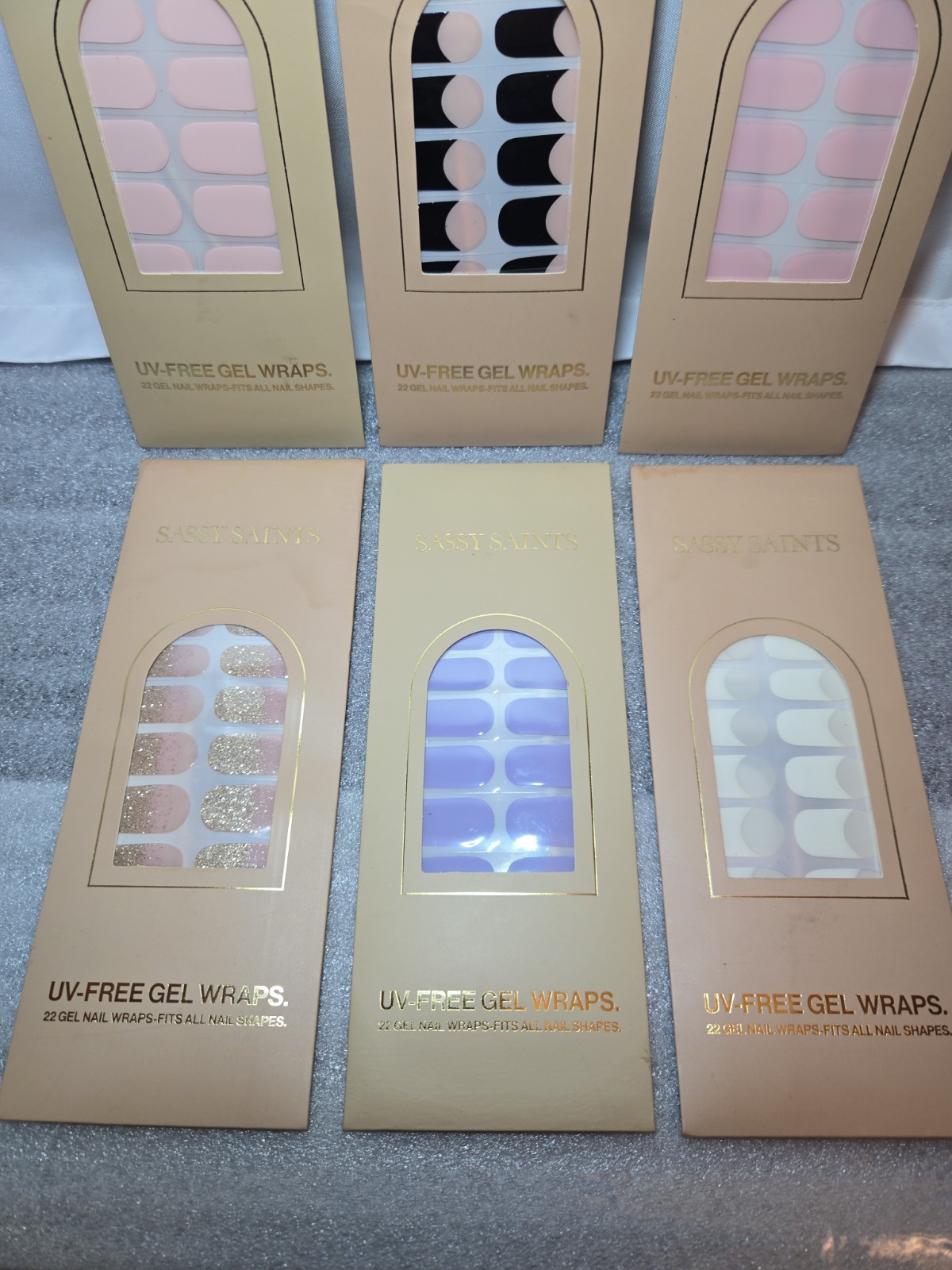 Lot of 6 Sassy Saints UV-Free Gel Nail Wraps 22 Gel Strips Mixed Colors New