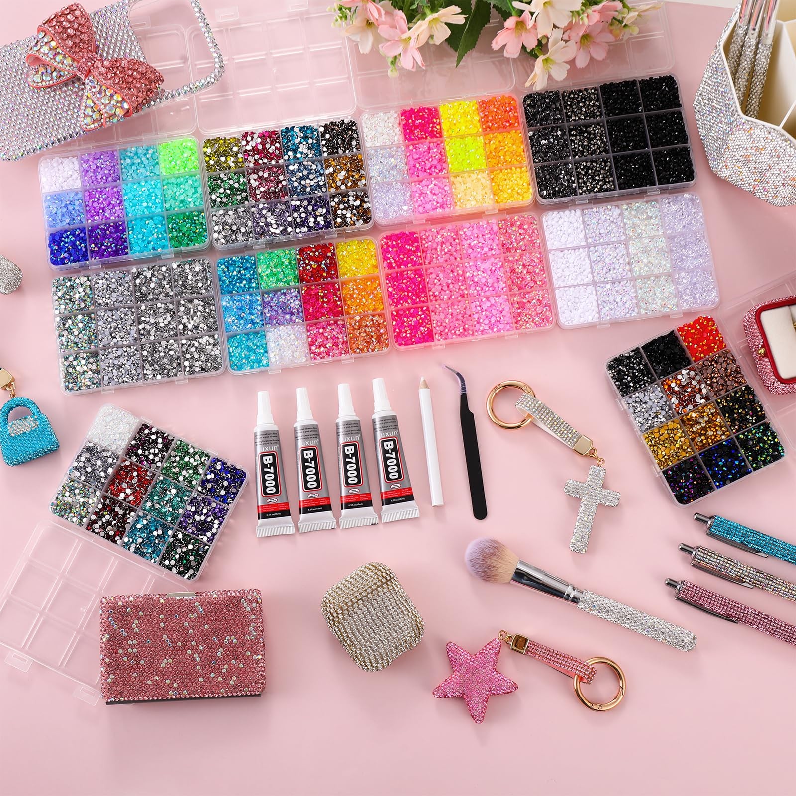 LERBOU 90000PCS Bedazzling Kit with 10 Boxes, 3mm Flatback Resin Rhinestones,…