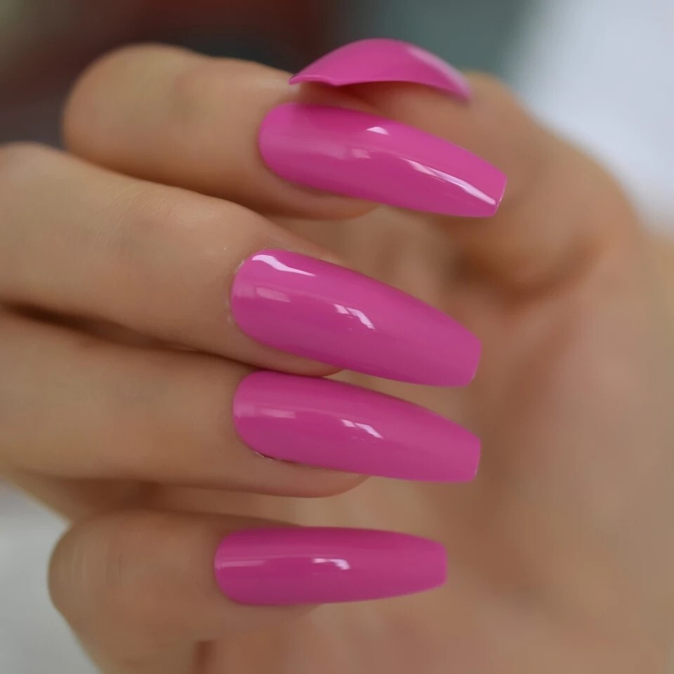 24 Bright Neon Long Press on nails glue 80s rave miami Pink orange blue green