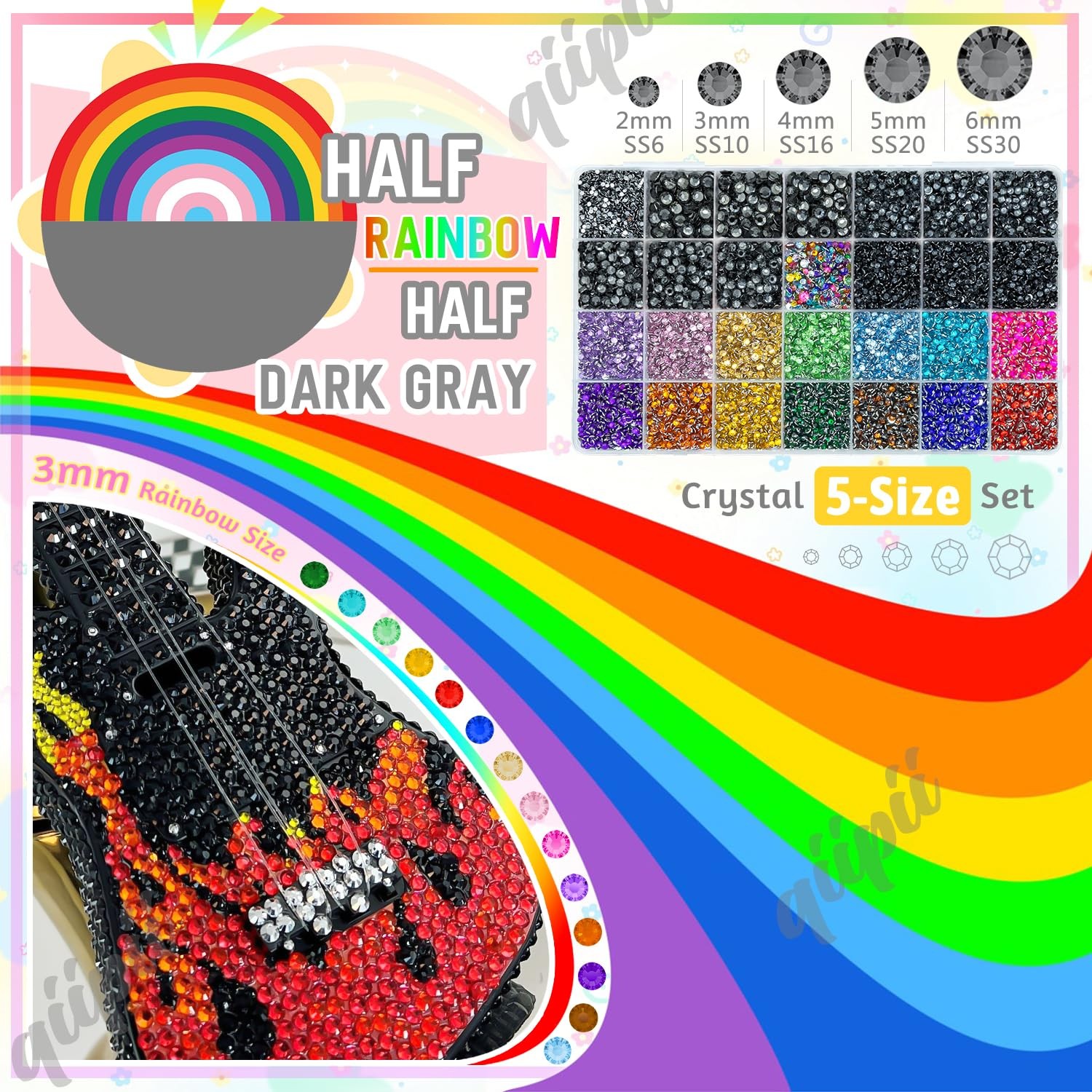 qiipii 2mm-6mm Gray Crystal Rhinestones Glue
