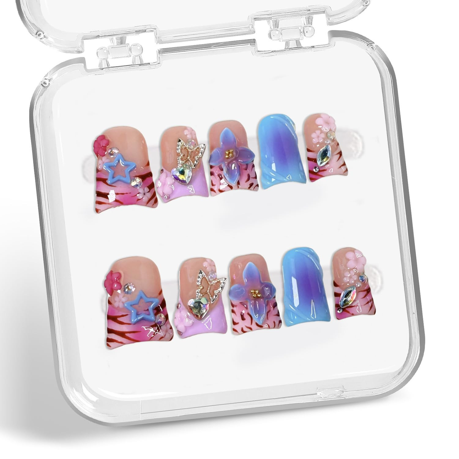 Luxury Handmade Press on Nails 3D Unique Flower Fake Nails Pink French Tip False