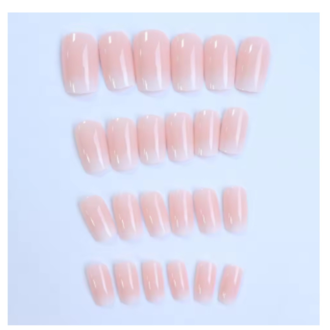 24pcs Glossy Pink Press-On Nails – Medium Square Full Cover Fake Nails