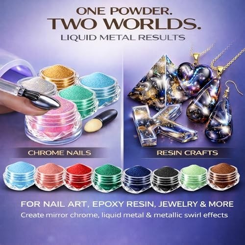 48 Color Chrome Powder Set – Metallic Mica Pigments for Nails, Resin Art & DIY C