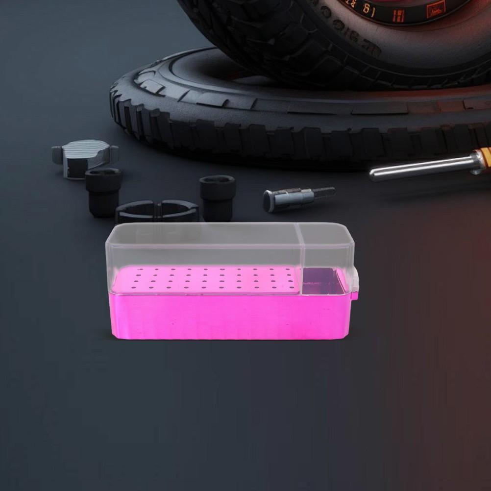 Clear Acrylic Nail Drill Bit Storage Box Rosy with 40 Hole Organizer for Tools