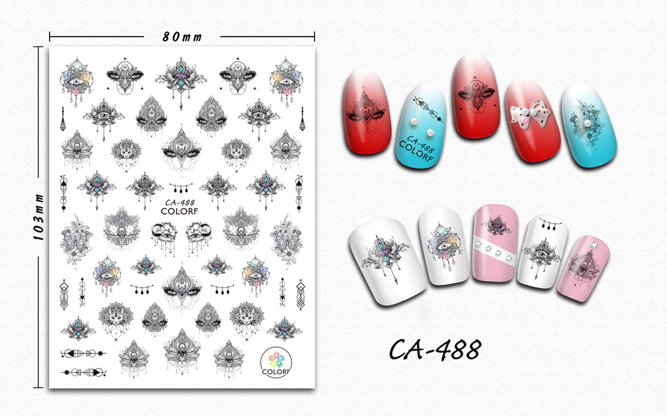 Nail art 3D stickers decal black patterns hands eyes cat’s eyes flowers CA488