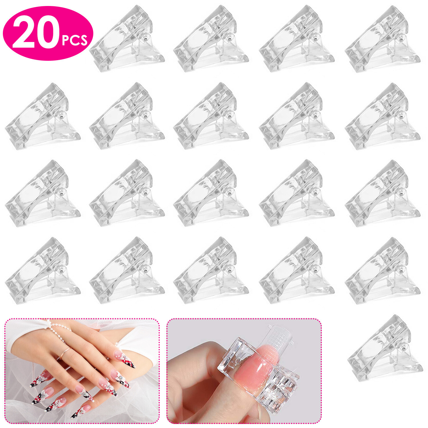 20/40Pcs Pro Nail Tips Clips Finger Poly Gel Quick Building DIY Extension Clamp