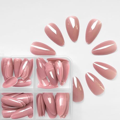 240pc Nude Almond Press on Nails Medium Fake Nails Nude Glue on Jelly Nude