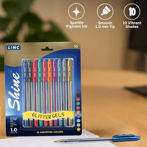 Shine glitter gel pen 10 pk – Assorted 10 Count (Pack of 1) Multi-Color