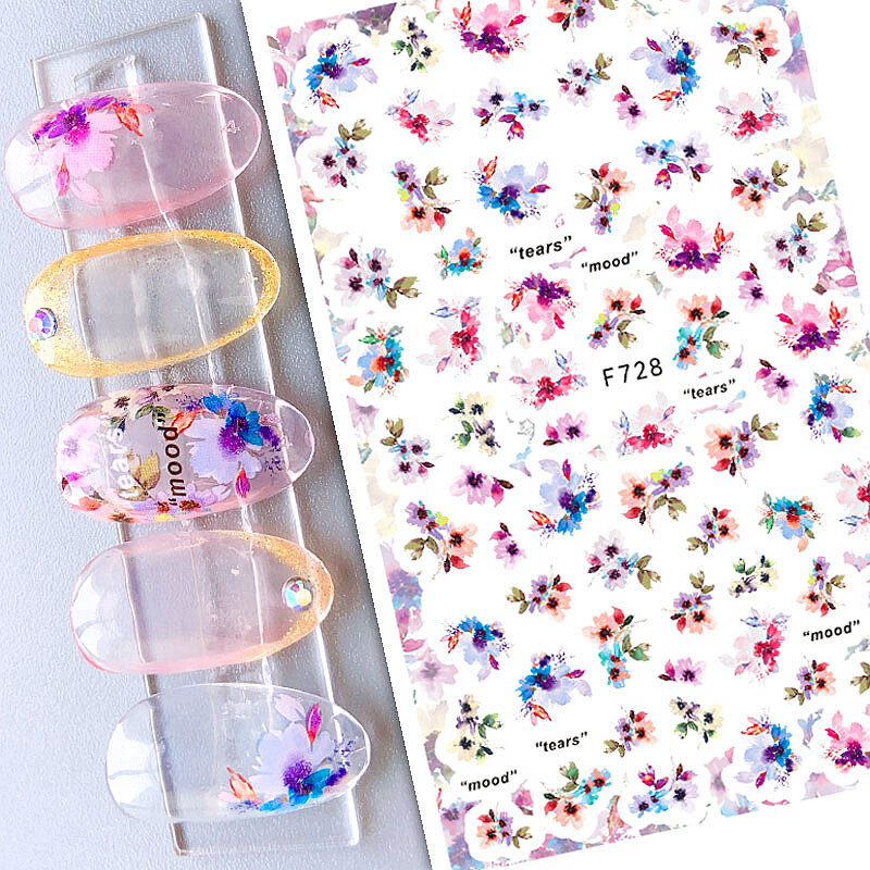 Flowers Leaf Branch Ink Painting Nail Sticker Rose Daisy BOHEMIAN EMBROIDERY