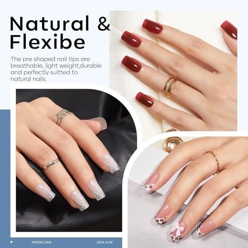 Nail Gel Kit with 15 Short Square Tips, 9-in-1 Glue & Portable LED Lamp – 510 Pc