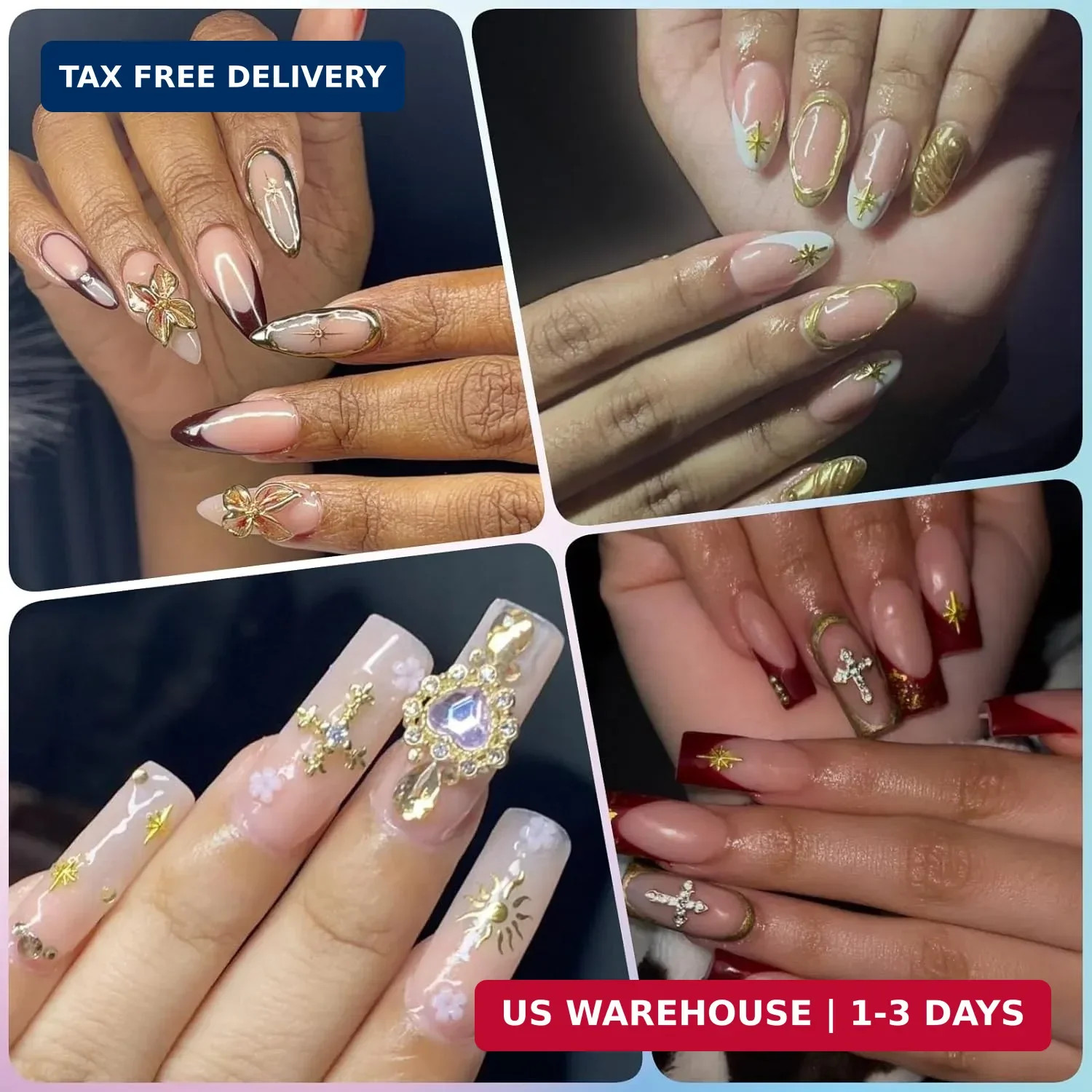 2500Pcs Star Nail Charms, Silver & Gold Nail Charms Bulk for DIY 3D Nail Art Cha
