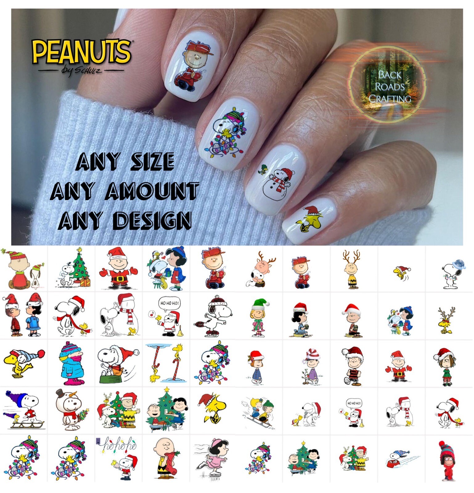 Peanuts Snoopy Charlie Brown Christmas Waterslide Nail Decals Set Of 50