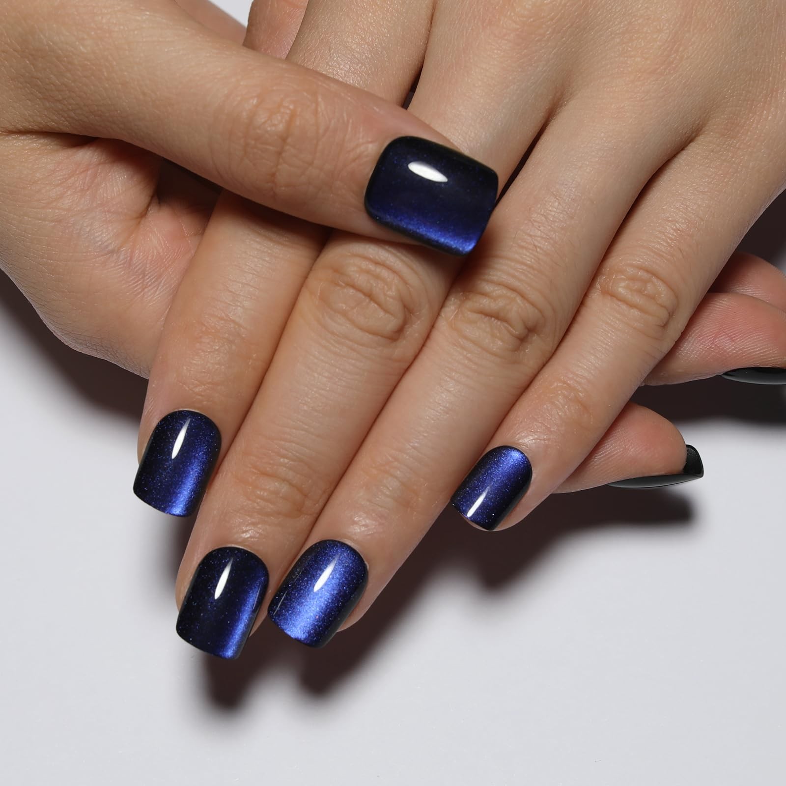 Stbisen Dark Blue Press On Nails Square, Short Cat Short, M01-Midnight Mirage