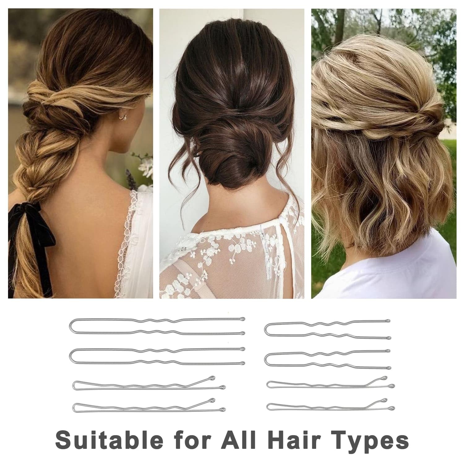 250 Pcs Hair Pins Silver Bobby for Gray White Hair, Wavy