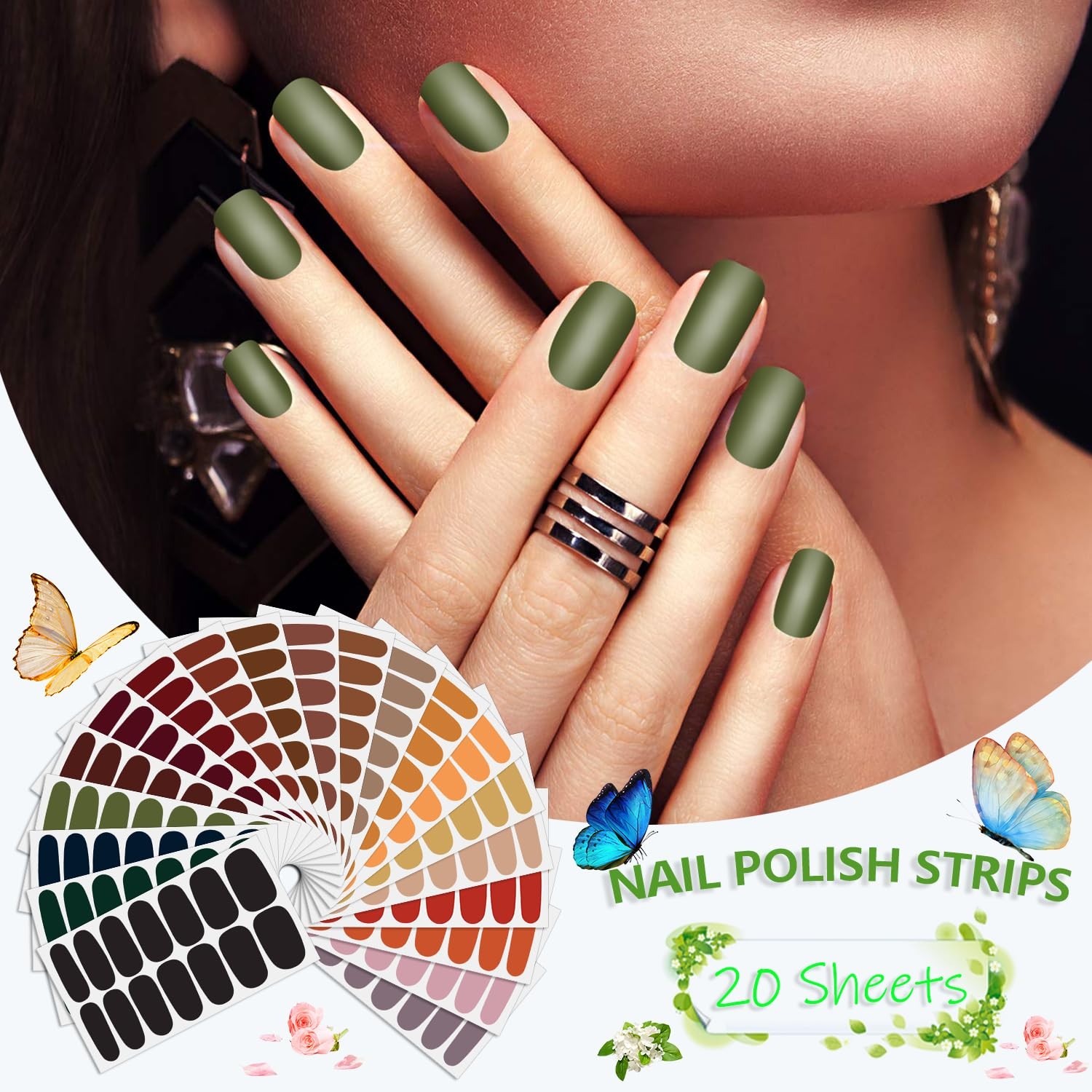 20 Sheets Solid Color Nail Polish Wraps Adhesive Gel Strips for Women Manicure