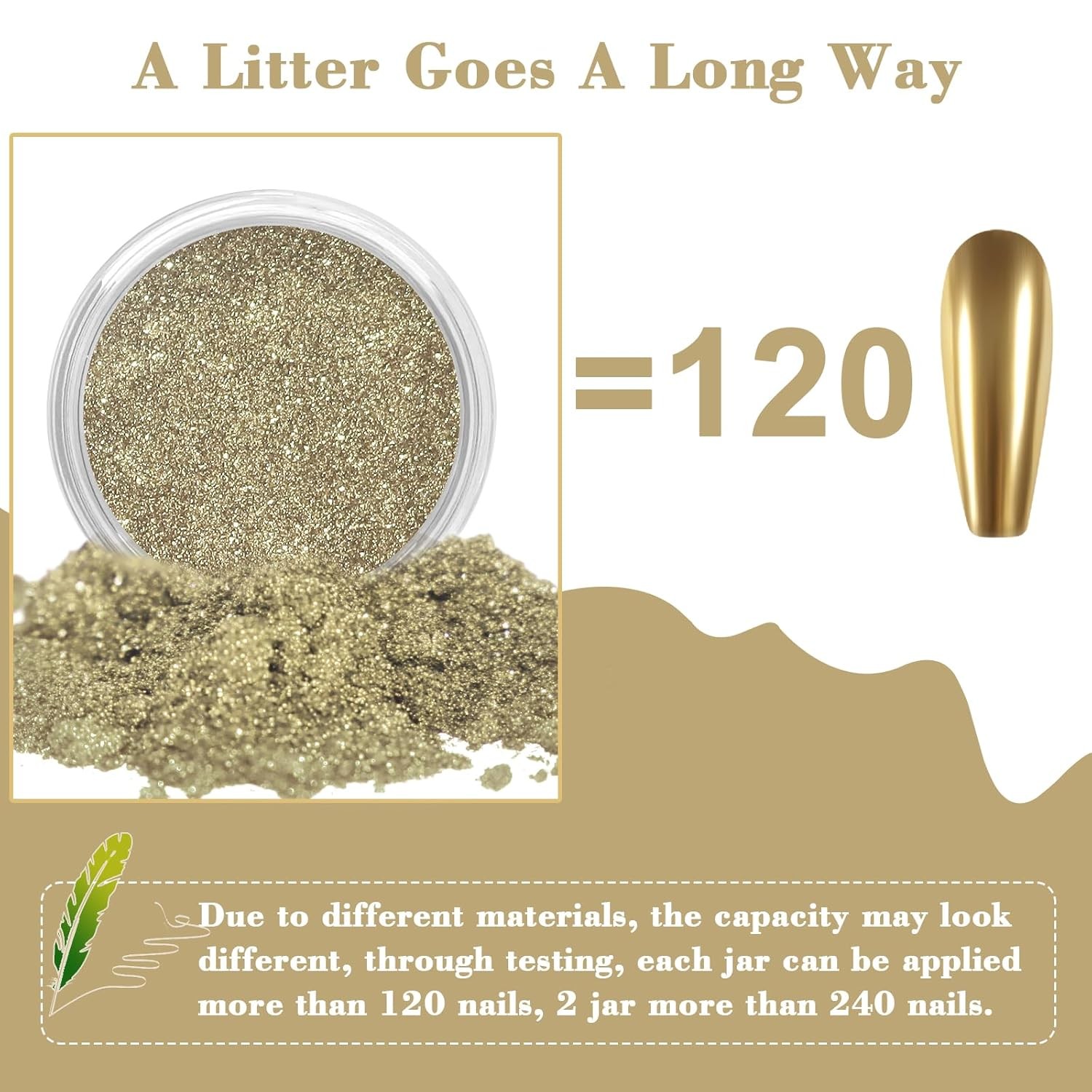 Chrome Nail Powder Champagne Gold Metallic Mirror Effect Glitter Dust for Gel